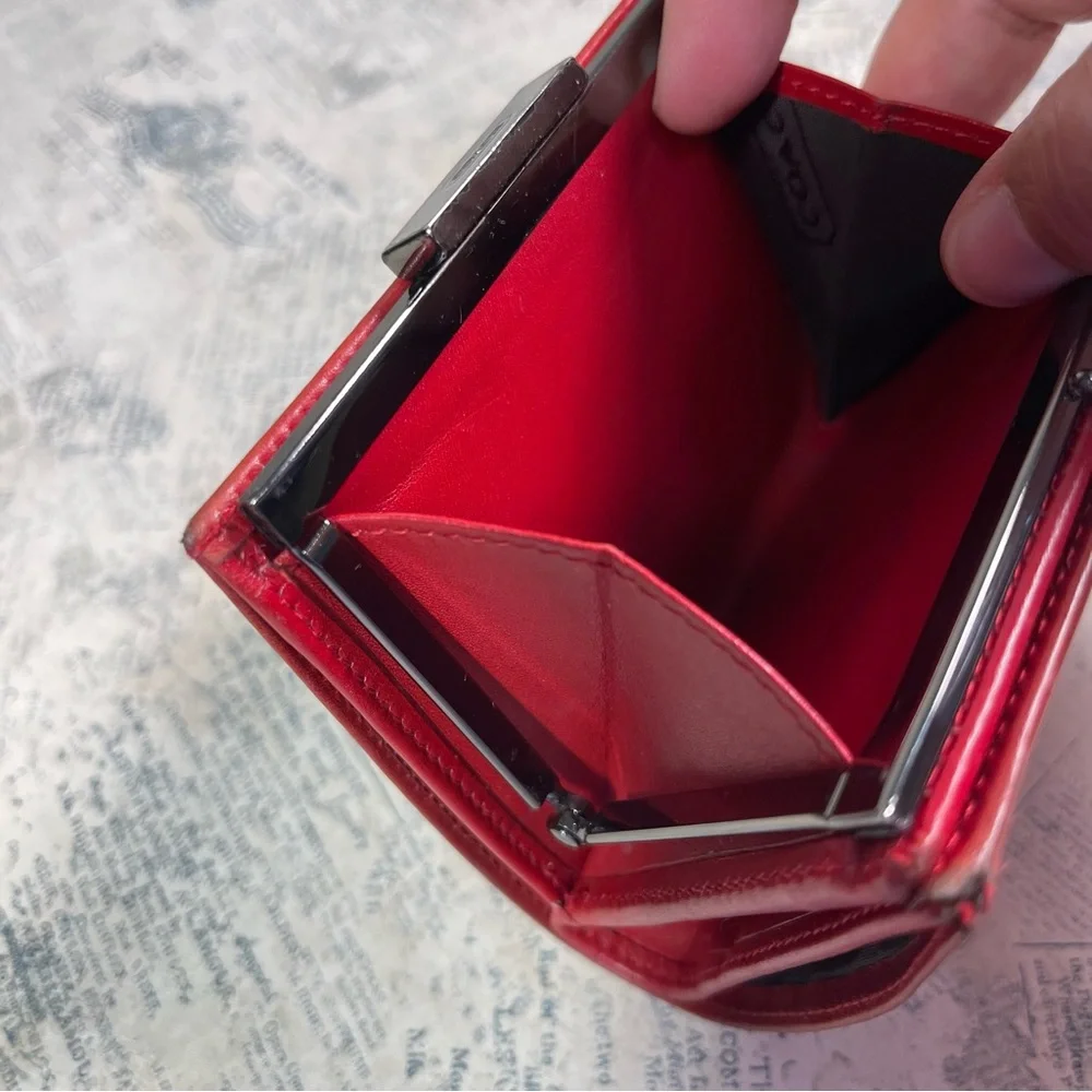 Coach Vintage Red Leather Kiss-lock Coin Wallet with Snap Closure